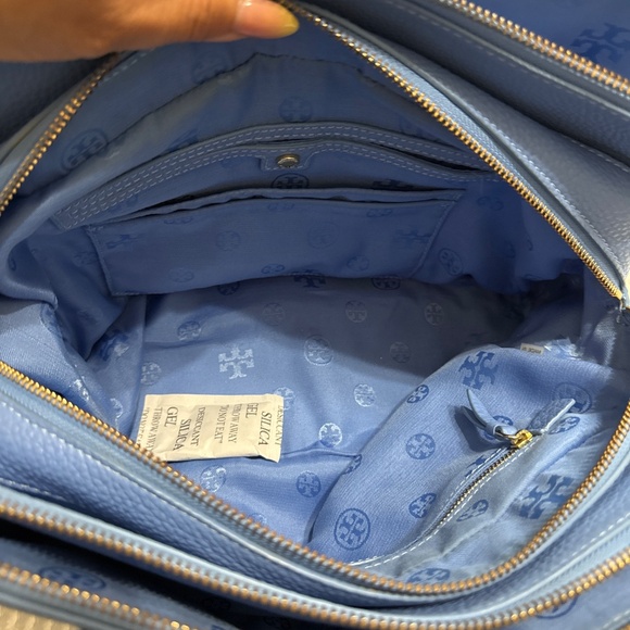 Tory Burch Blue Satchel Pebbled Leather - Picture 8 of 9